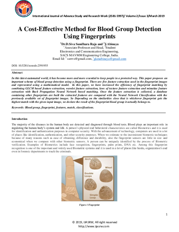 (PDF) A Cost Effective Method for Blood Group Detection Using Fingerprints