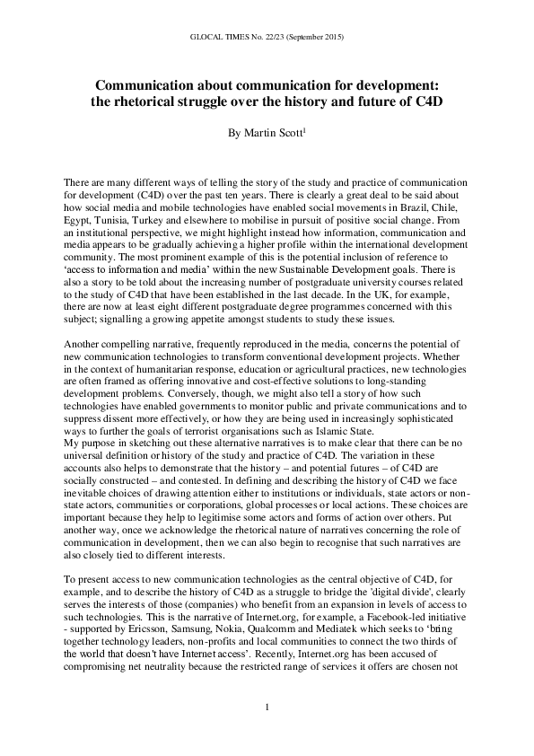 (PDF) Communication about communication for development: the rhetorical ...