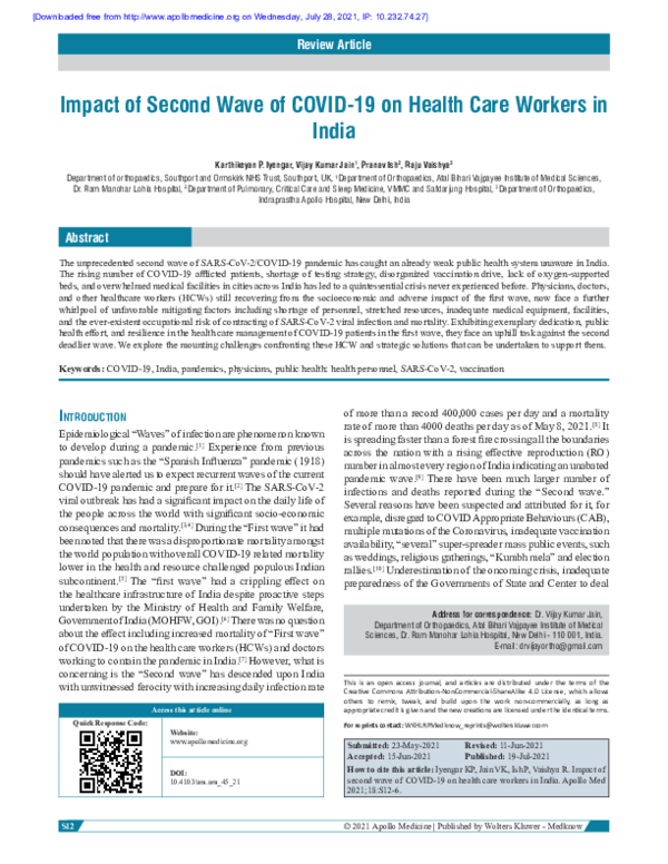 (PDF) Impact of Second Wave of COVID-19 on Health Care Workers in India