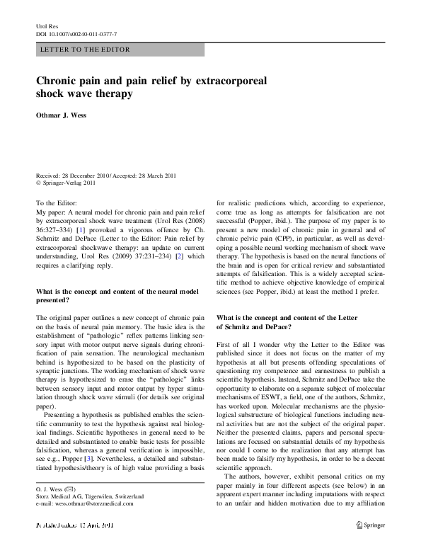 (PDF) Chronic pain and pain relief by extracorporeal shock wave therapy