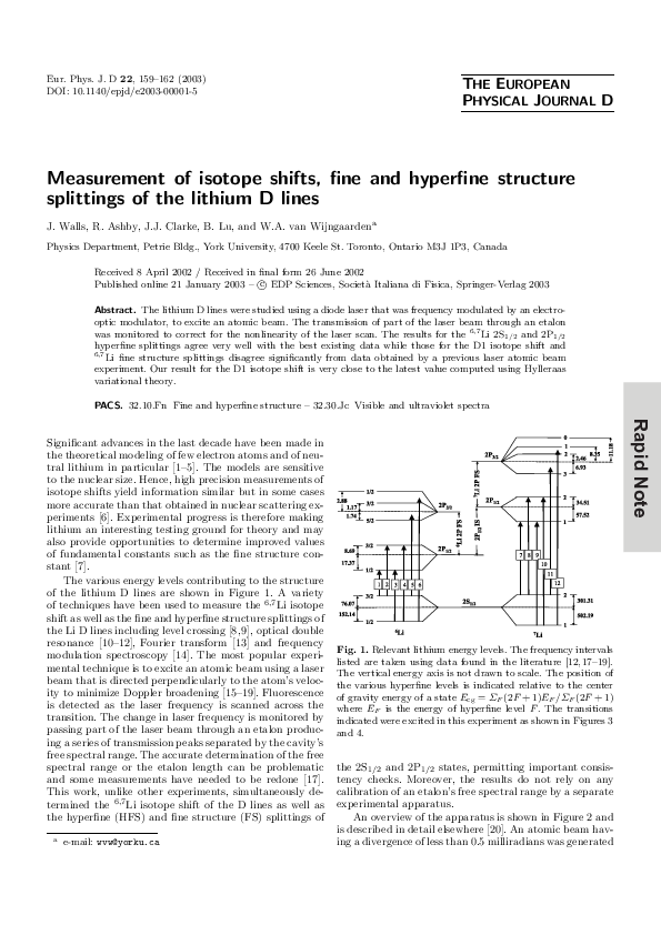 (PDF) Measurement of isotope shifts, fine and hyperfine structure ...