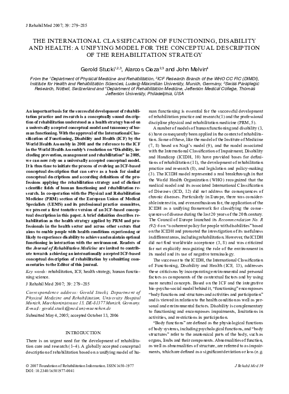 (PDF) The international classification of functioning, disability and ...