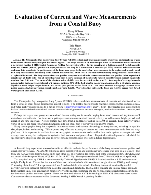 (PDF) Evaluation of current and wave measurements from a coastal Buoy