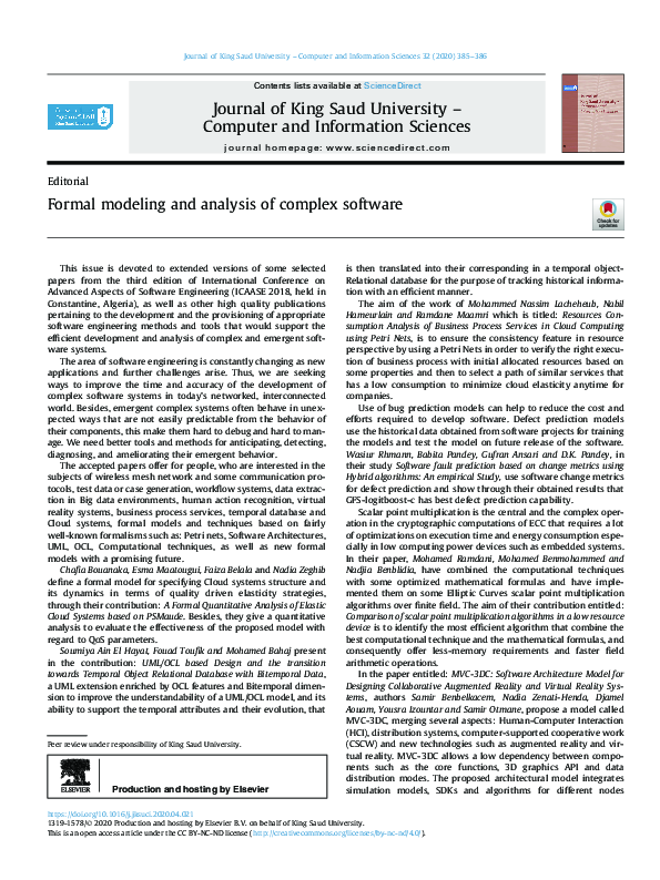 (PDF) Formal modeling and analysis of complex software