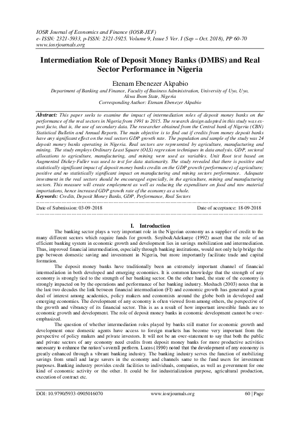 (PDF) Intermediation Role of Deposit Money Banks (DMBS) and Real Sector
