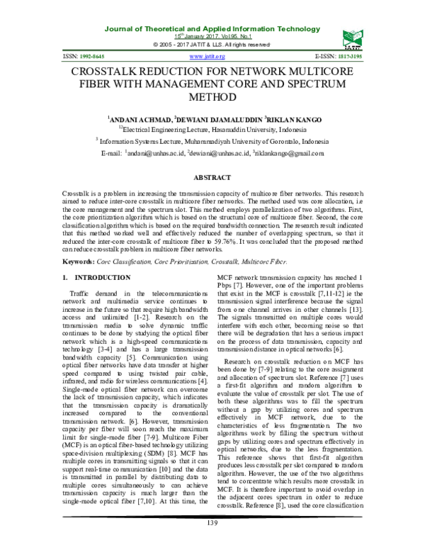 (PDF) Crosstalk Reduction for Network Multicore Fiber with Management ...