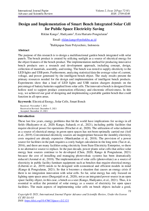 (PDF) Design and Implementation of Smart Bench Integrated Solar Cell ...