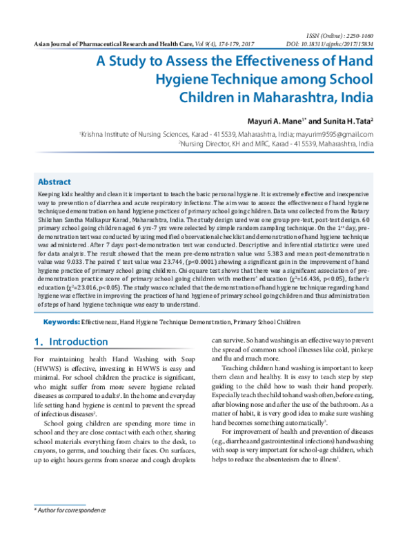 (PDF) A Study to Assess the Effectiveness of Hand Hygiene Technique ...
