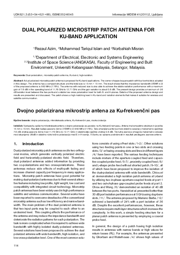 (PDF) Dual polarized microstrip patch antenna for Ku-band application