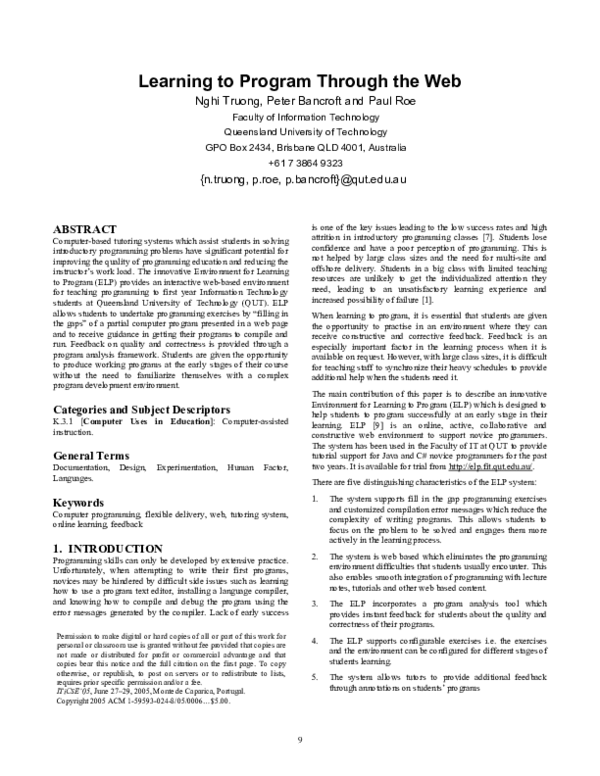 (PDF) Learning to program through the web