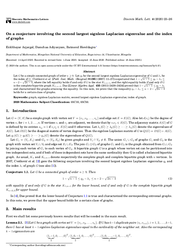 (PDF) On a conjecture involving the second largest signless Laplacian ...