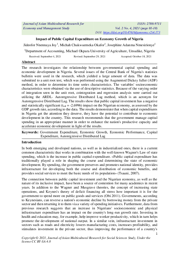(PDF) Impact of Public Capital Expenditure on Economy Growth of Nigeria