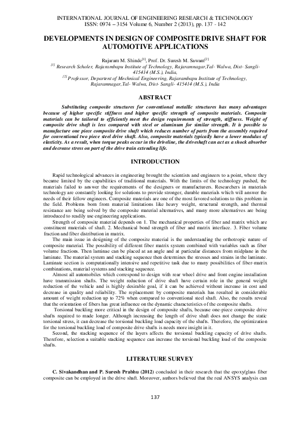 (PDF) Developments in Design of Composite Drive Shaft for Automotive ...