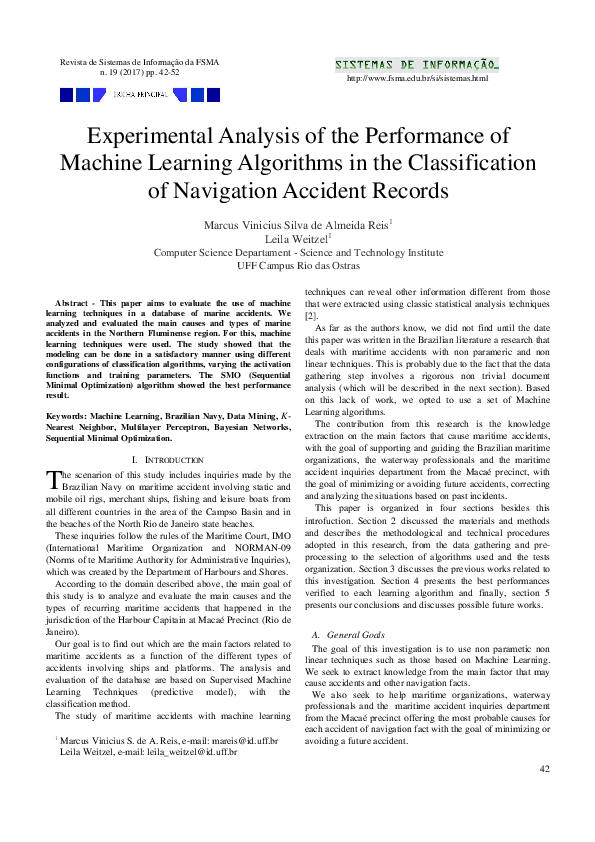 (PDF) Experimental Analysis of the Performance of Machine Learning ...