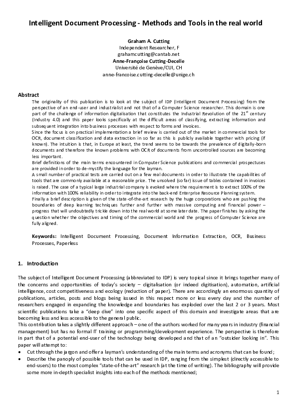 (PDF) Intelligent Document Processing - Methods and Tools in the real world