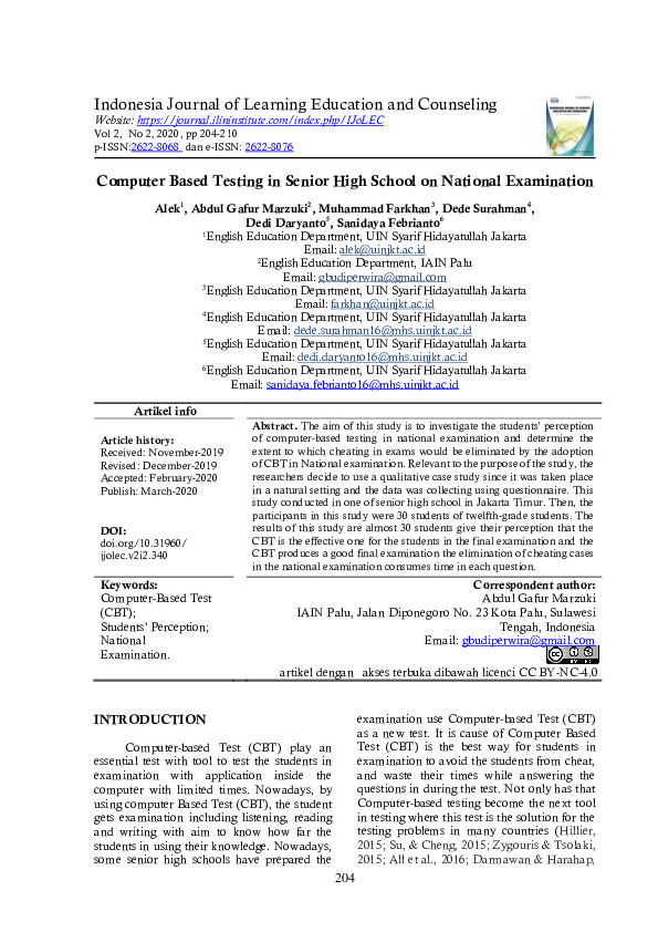 (PDF) Computer Based Testing in Senior High School on National Examination