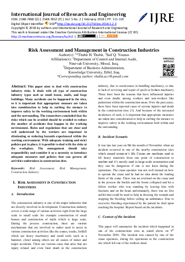 (PDF) Risk Assessment and Management in Construction Industries