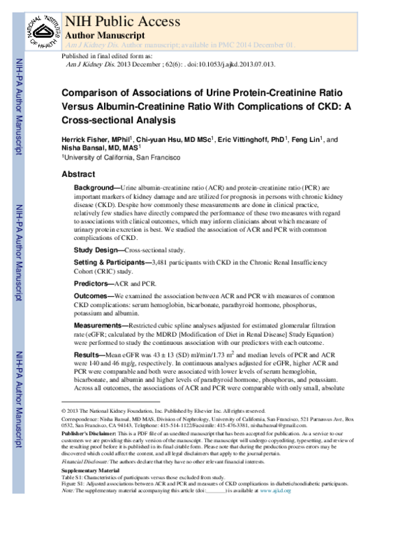 (PDF) Comparison of Associations of Urine Protein-Creatinine Ratio ...