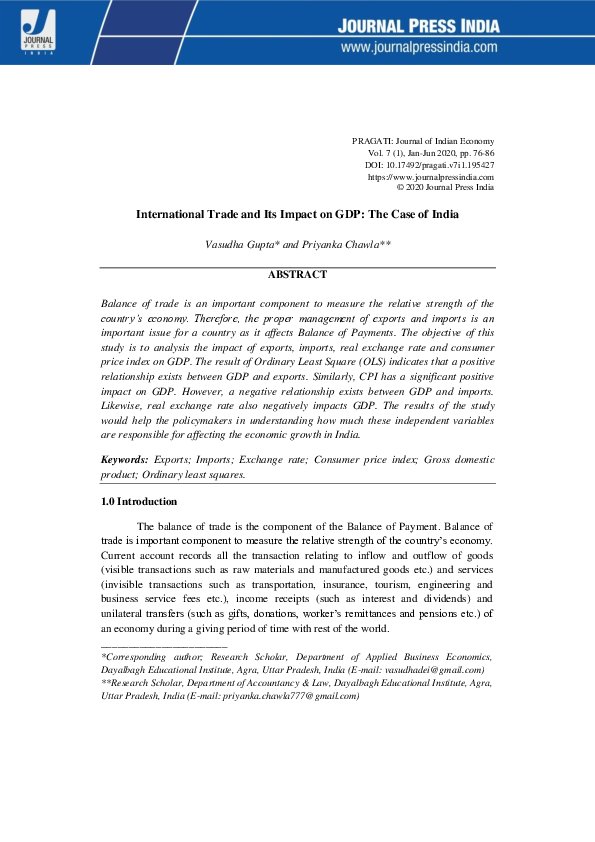(PDF) International Trade and Its Impact on GDP: The Case of India