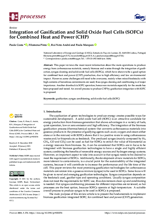 (PDF) Integration of Gasification and Solid Oxide Fuel Cells (SOFCs ...