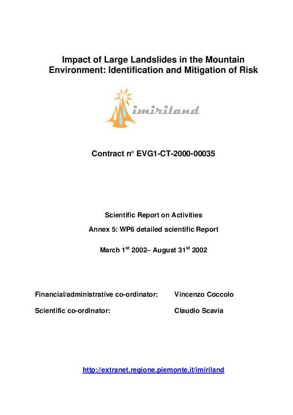 (PDF) The IMIRILAND project – Impact of Large Landslides in the ...