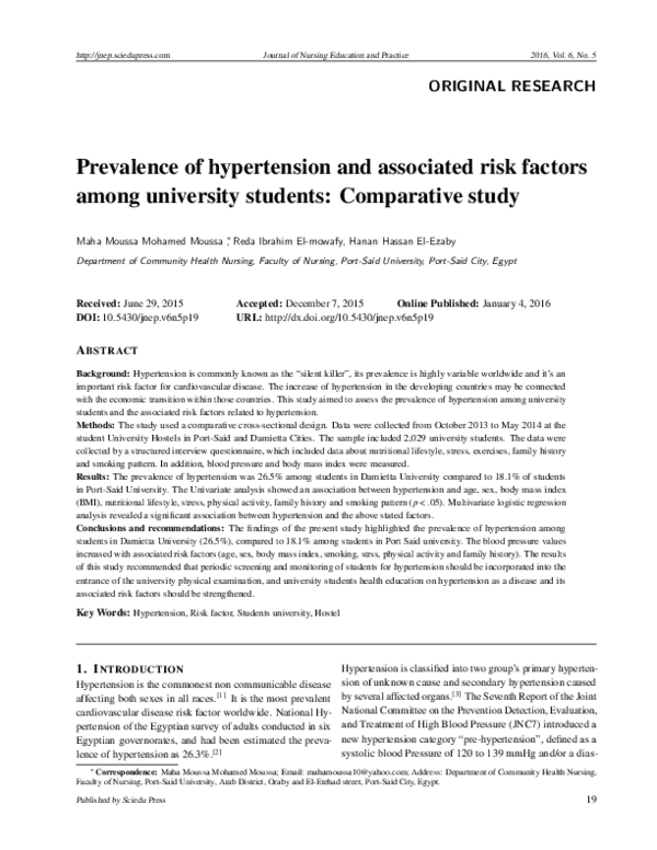 (PDF) Prevalence of hypertension and associated risk factors among ...