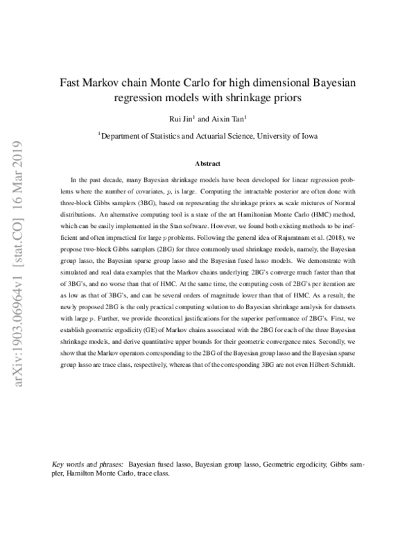 (PDF) Fast Markov Chain Monte Carlo for High-Dimensional Bayesian ...