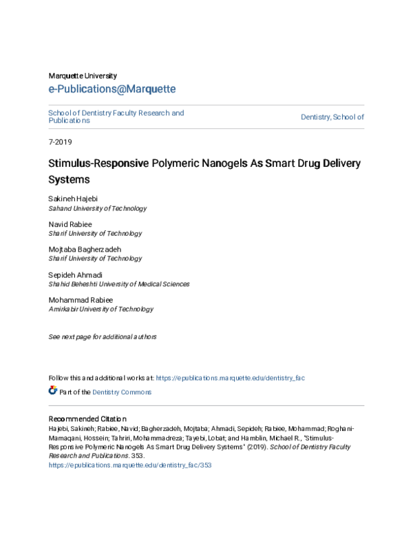 (PDF) Stimulus-Responsive Polymeric Nanogels as Smart Drug Delivery Systems