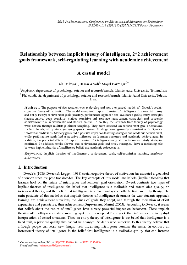 (PDF) Relationship between implicit theory of intelligence, 2* 2 ...