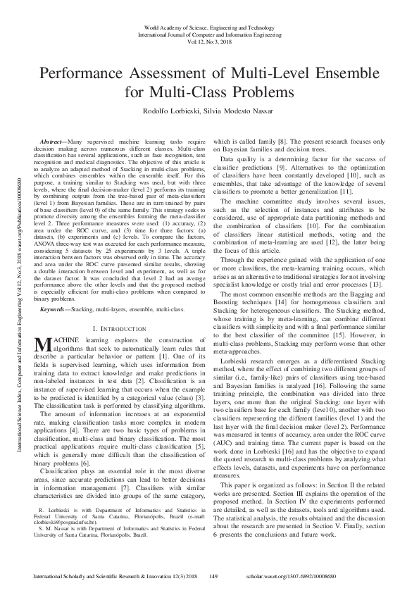 (PDF) Performance Assessment Of Multi-Level Ensemble For Multi-Class ...