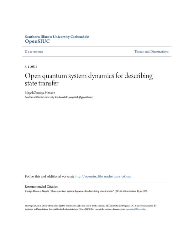 (PDF) Open quantum system dynamics for describing state transfer