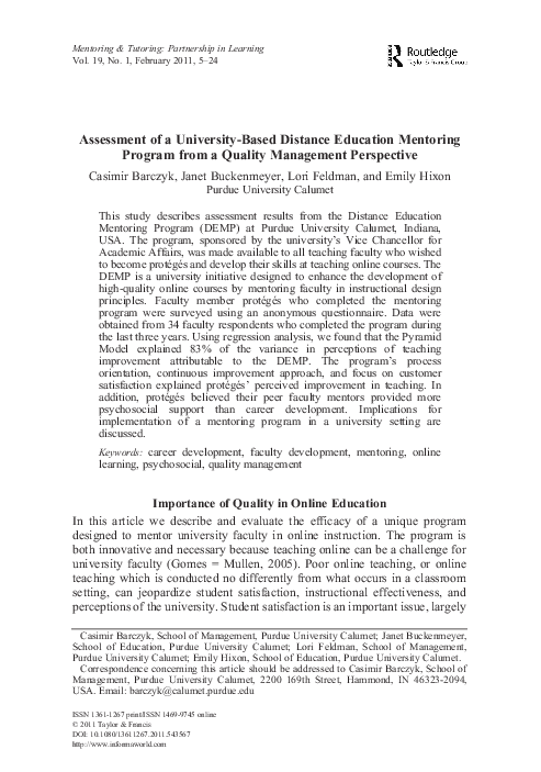 (PDF) Assessment of a University‐Based Distance Education Mentoring ...