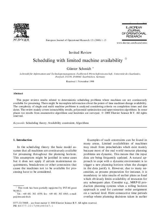 (PDF) Scheduling with Limited Machine Availability