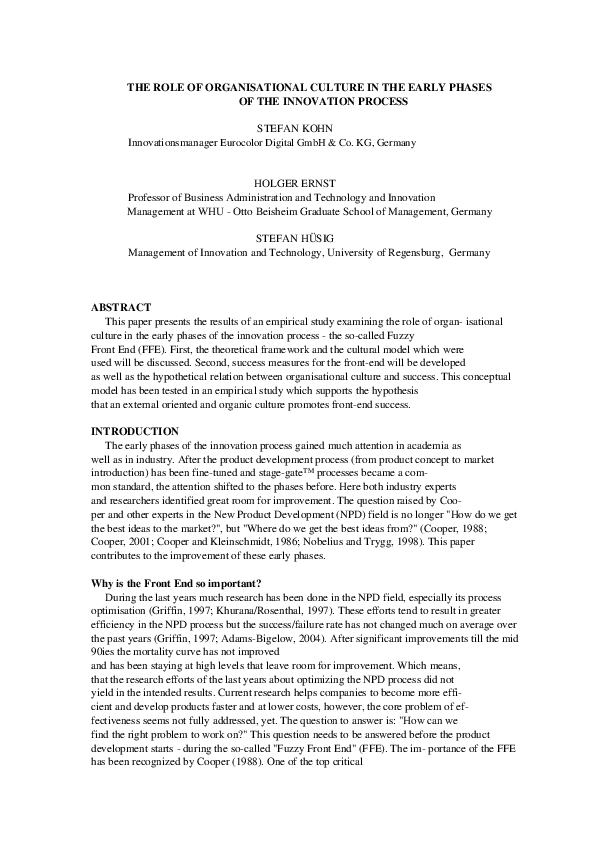 (PDF) The Role of Organisational Culture in the Early Phases of the ...