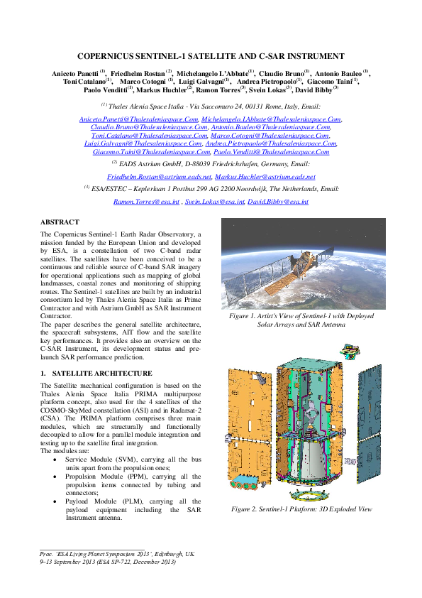 (PDF) Copernicus Sentinel-1 Satellite and C-SAR instrument