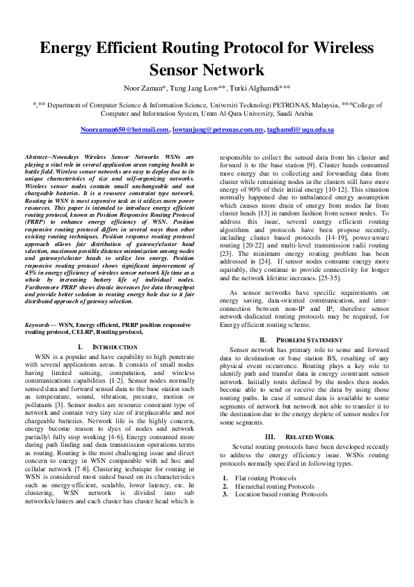 (PDF) Energy Efficient Routing Protocol for Wireless Sensor Network