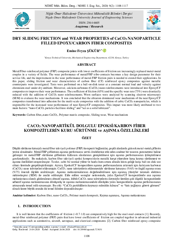 (PDF) DRY SLIDING FRICTION and WEAR PROPERTIES of CACO3 NANOPARTICLE ...