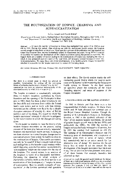 (PDF) The routinization of hospice: Charisma and bureaucratization