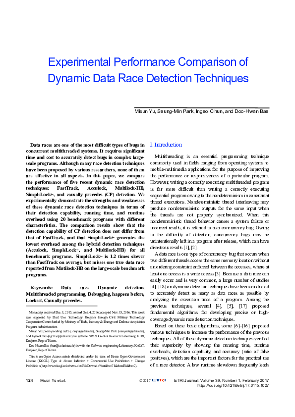 (PDF) Experimental Performance Comparison of Dynamic Data Race ...