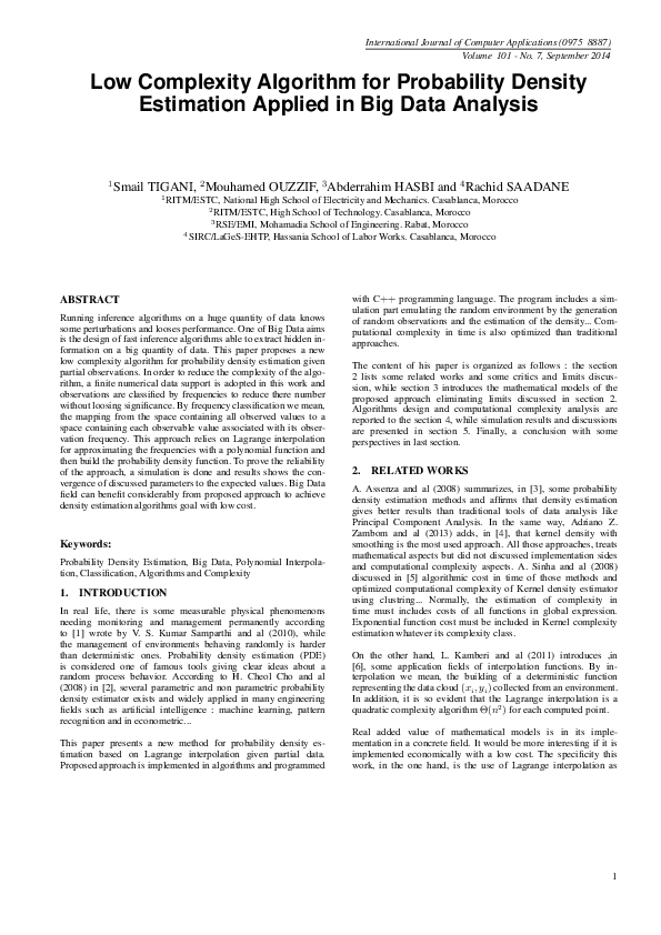 (PDF) Low Complexity Algorithm for Probability Density Estimation ...