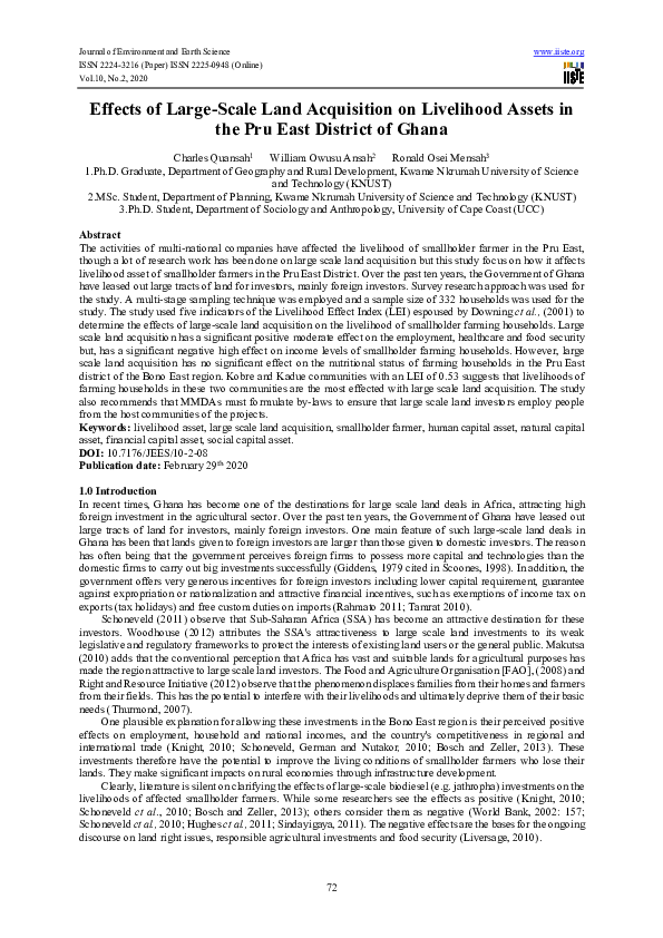 (PDF) Effects of Large-Scale Land Acquisition on Livelihood Assets in ...
