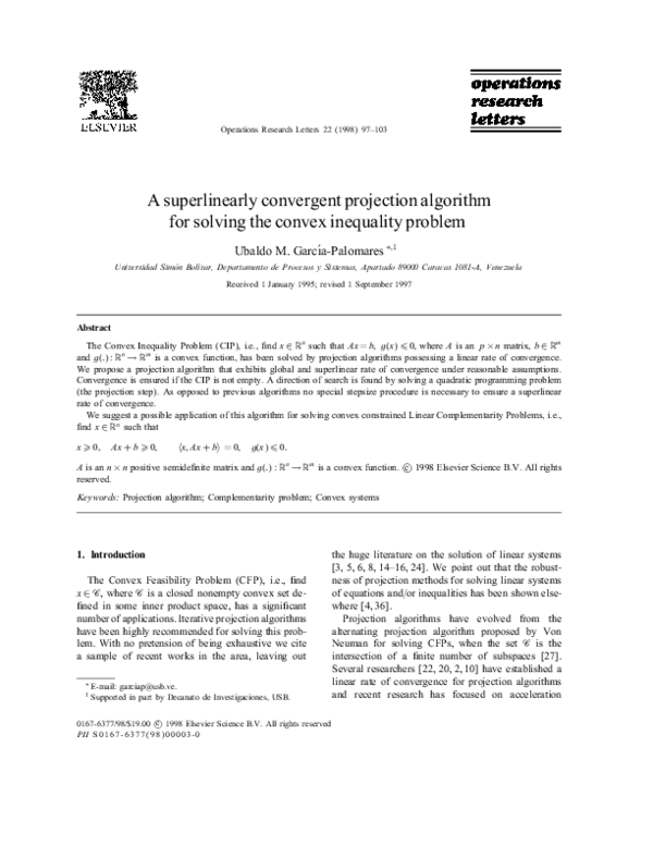 (PDF) A superlinearly convergent projection algorithm for solving the ...