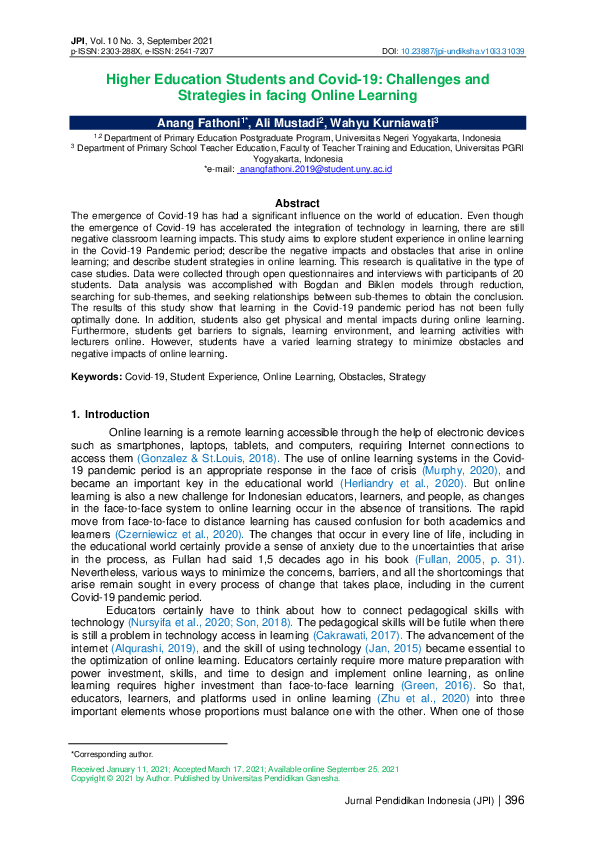 (PDF) Higher Education Students and Covid-19: Challenges and Strategies ...