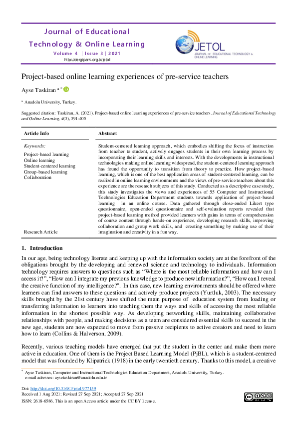 (PDF) Project-based online learning experiences of pre-service teachers