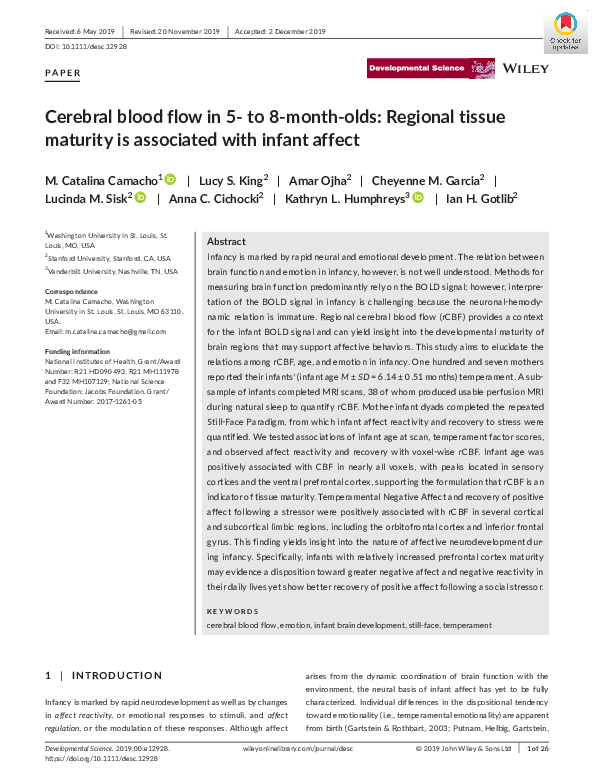 (PDF) Cerebral Blood Flow in 5‐ To 8‐Month‐Olds: Regional Tissue ...