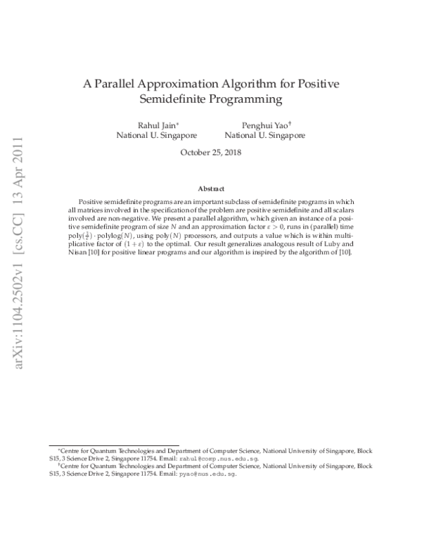 (PDF) A Parallel Approximation Algorithm for Positive Semidefinite ...