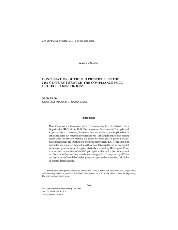 (PDF) Continuation of the ILO Principles in the 21st Century Through ...