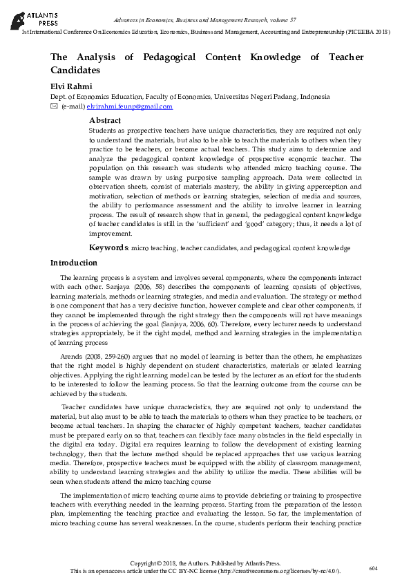 (PDF) The Analysis of Pedagogical Content Knowledge of Teacher Candidates