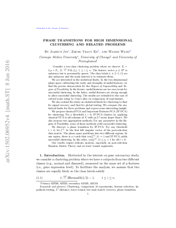(PDF) Submitted to the Annals of Statistics PHASE TRANSITIONS FOR HIGH ...
