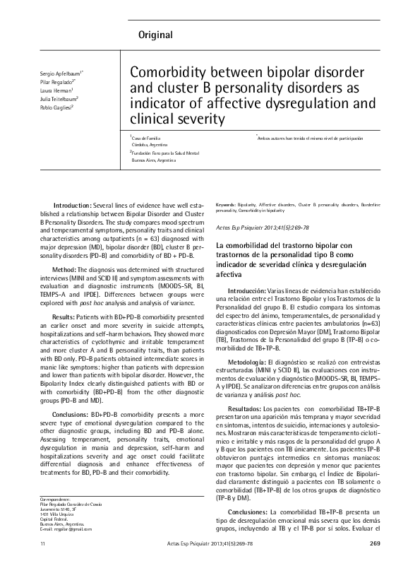 (PDF) Comorbidity between bipolar disorder and cluster B personality ...